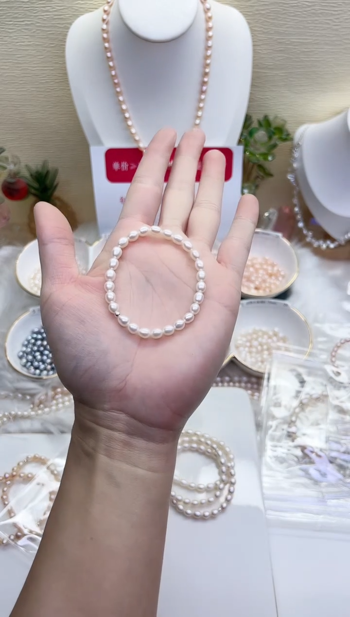 【闪购商品】淡水珍珠手链银S925镶嵌白色5-5.5mm