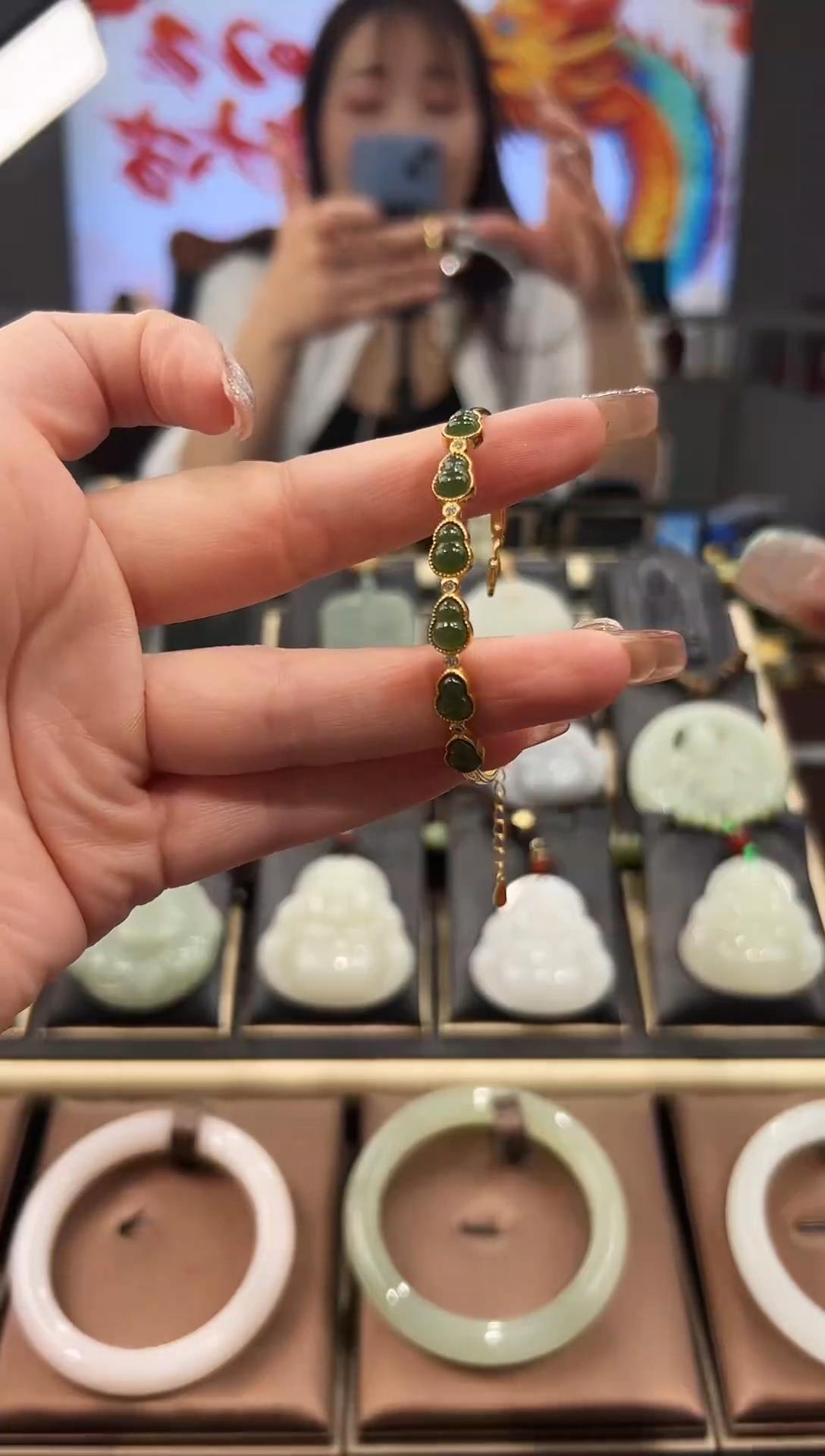 和田玉手镯银S925镶嵌手镯