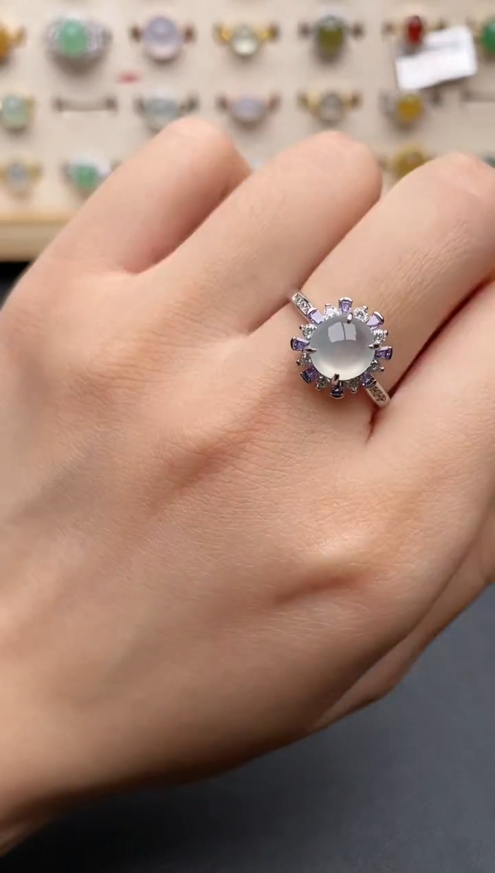 【闪购商品】翡翠戒指银S925镶嵌一物一证一礼盒