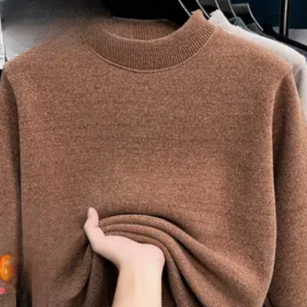 592秋冬新款加绒加厚圆领保暖百搭针织毛衣