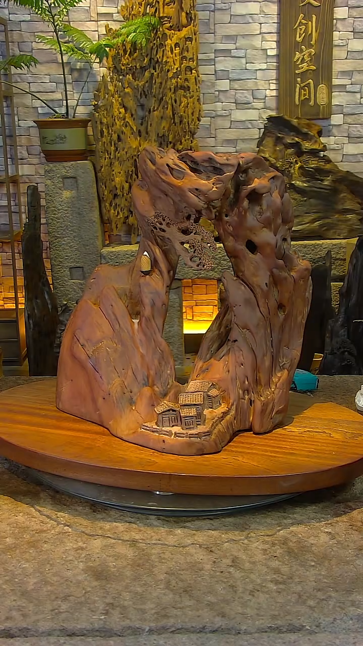 木红檀木禅意山水摆件