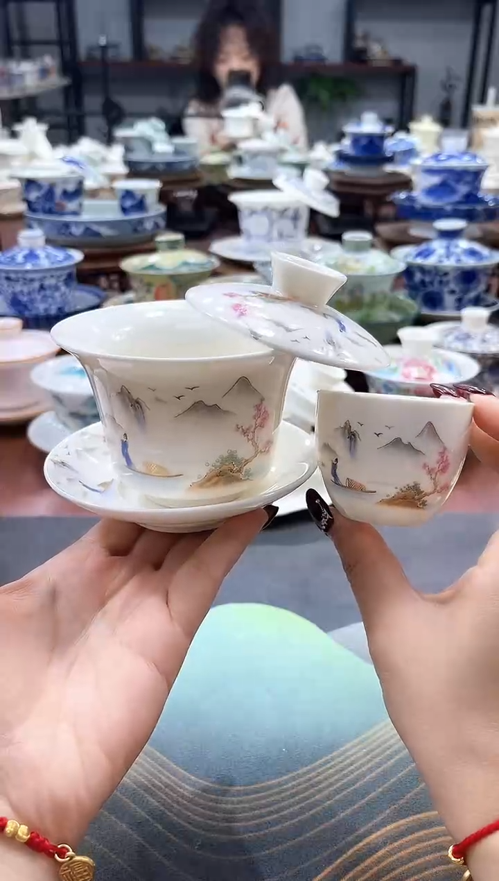 【闪购商品】中号游舟范湖盖碗+2杯