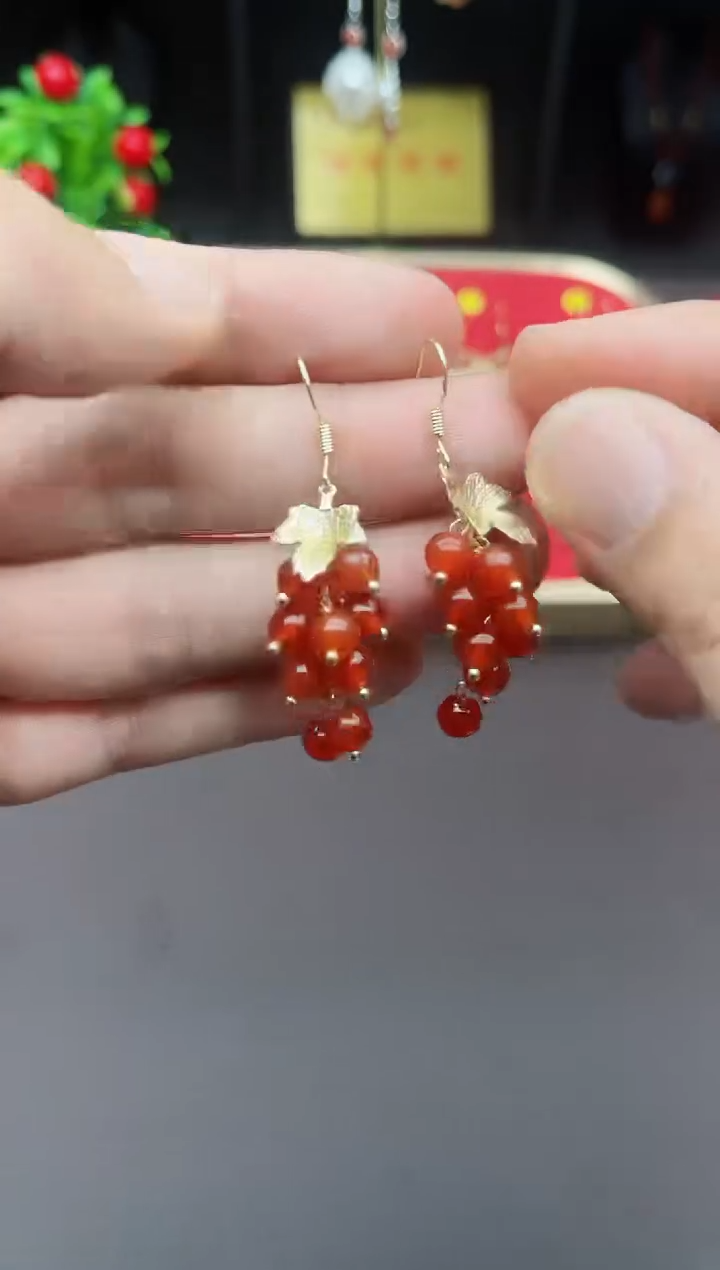 【闪购商品】南红玛瑙耳饰银S925镶嵌207000