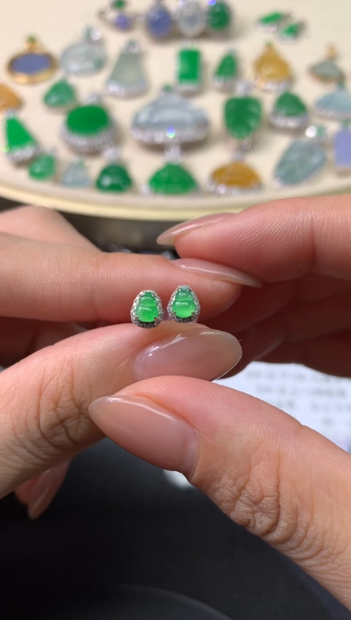 【闪购商品】翡翠耳钉18K金镶嵌10天然A货翡翠