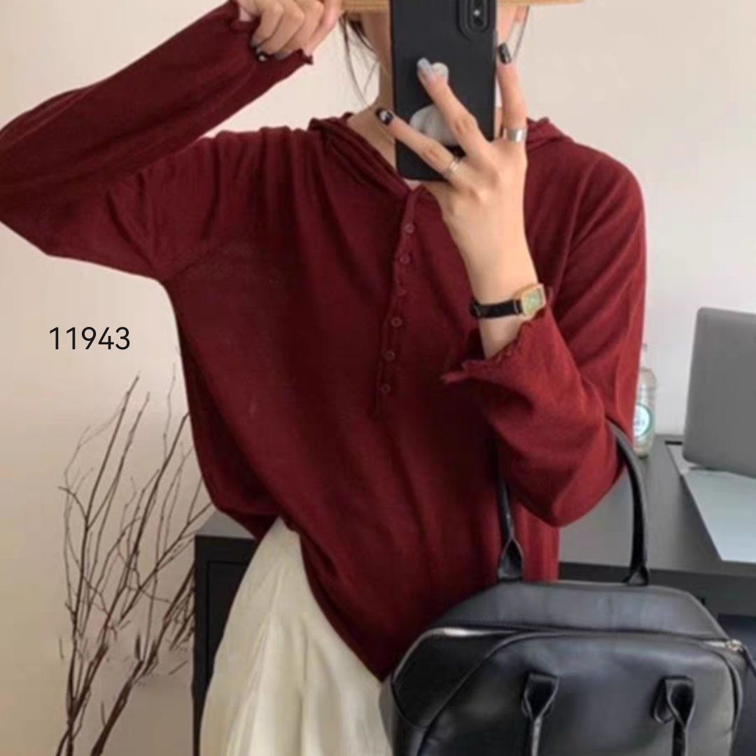 11943（部分无水洗唛，介意慎拍）CHUXUN新款半开木耳边帽衫