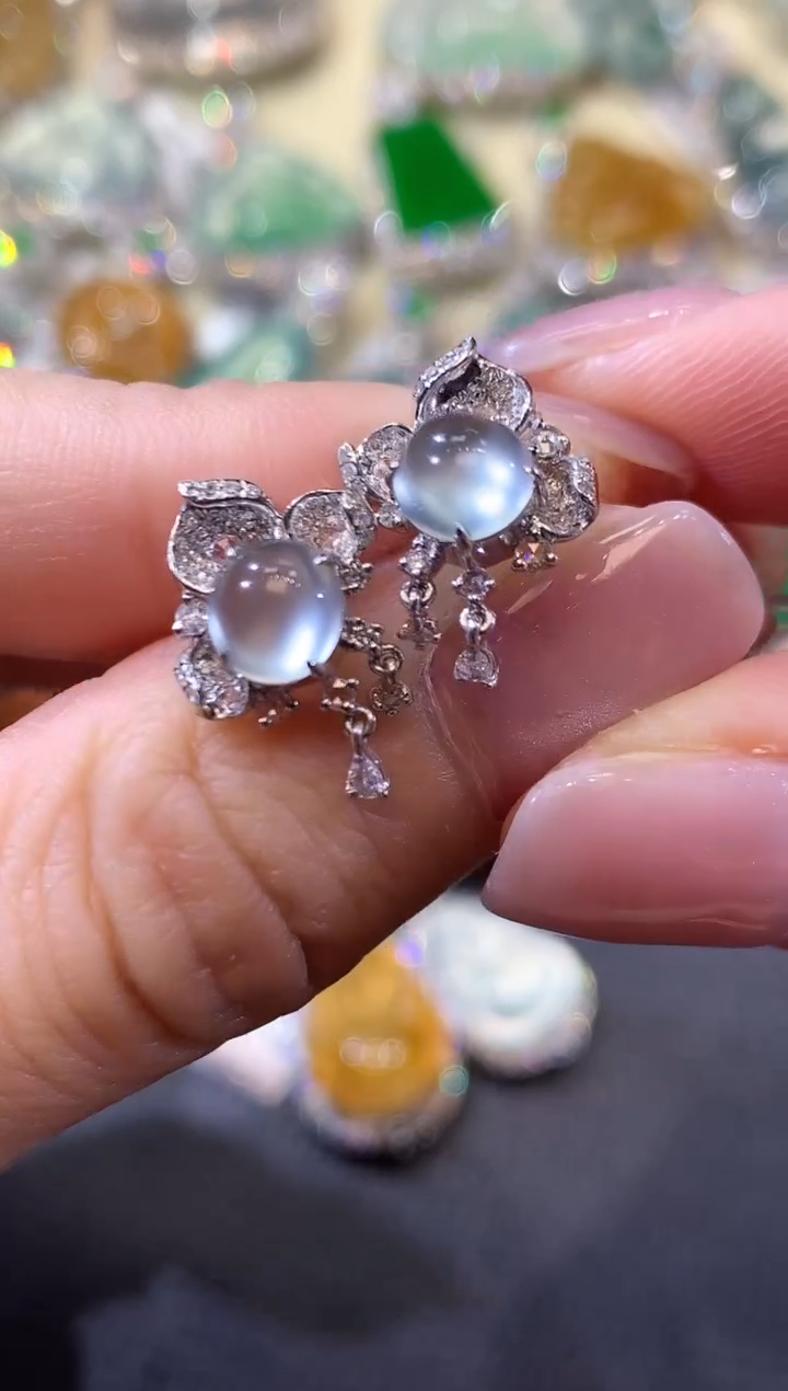 【闪购商品】翡翠耳饰18K金镶嵌D40一对