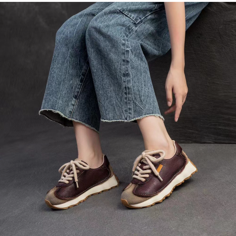 软底休闲鞋老爹鞋时尚休闲鞋舒适潮鞋百搭系带防滑圆头运动风