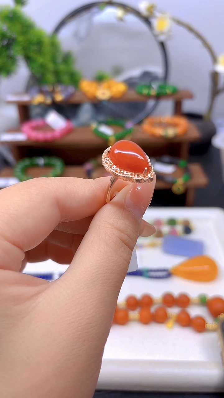 银S925镀金镶嵌戒指翡翠J140