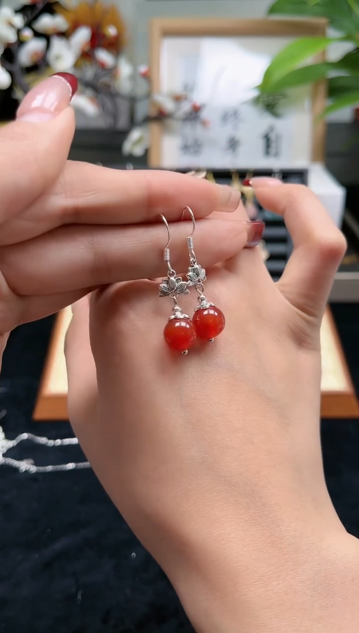 【闪购商品】南红玛瑙耳饰银S925镶嵌816000