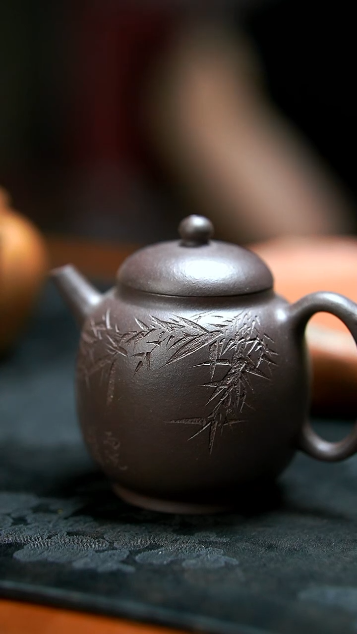 茶壶紫砂天青刻竹壶