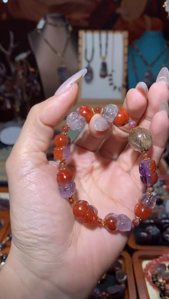 【闪购商品】水晶手串未镶嵌红极光貔貅阵