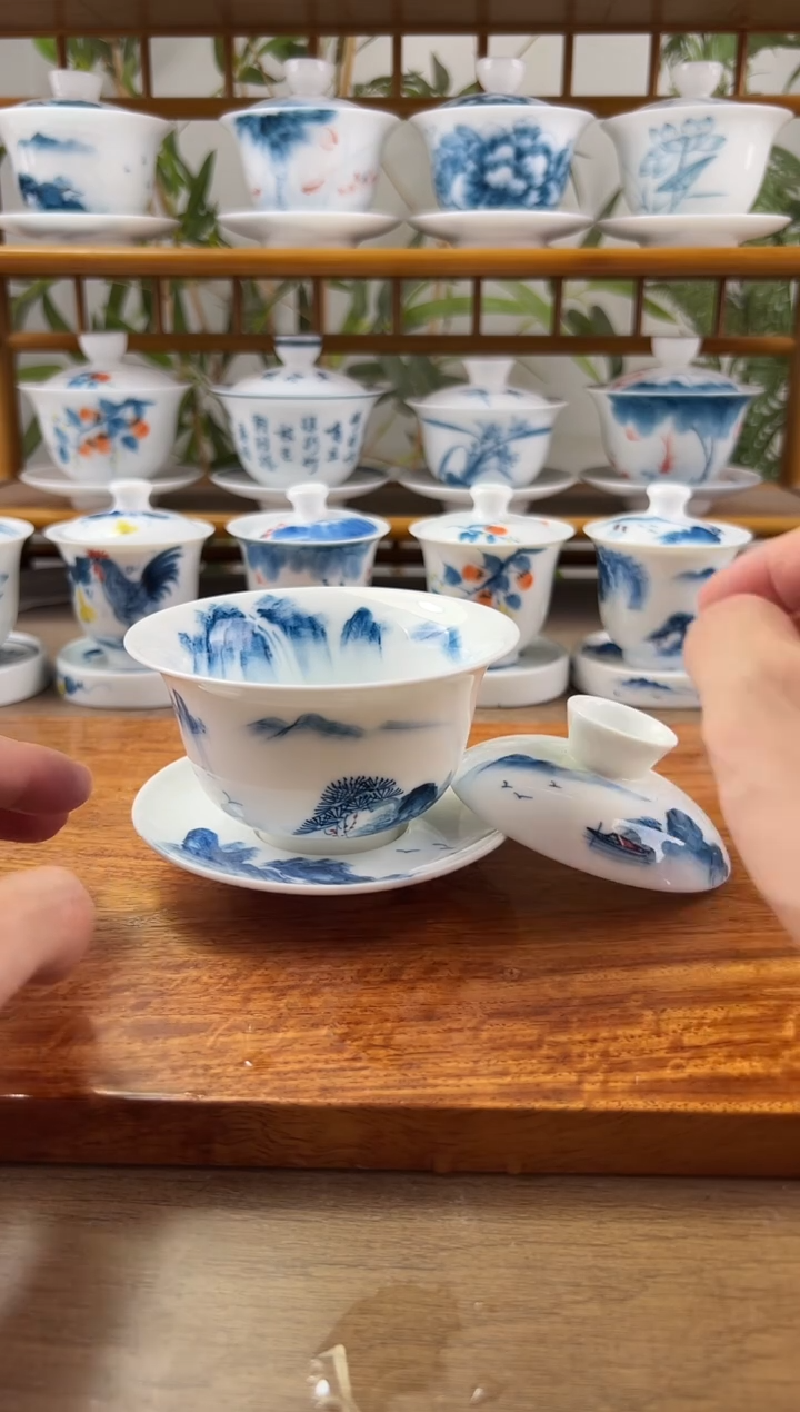 微瑕千里江山180ml內绘盖碗