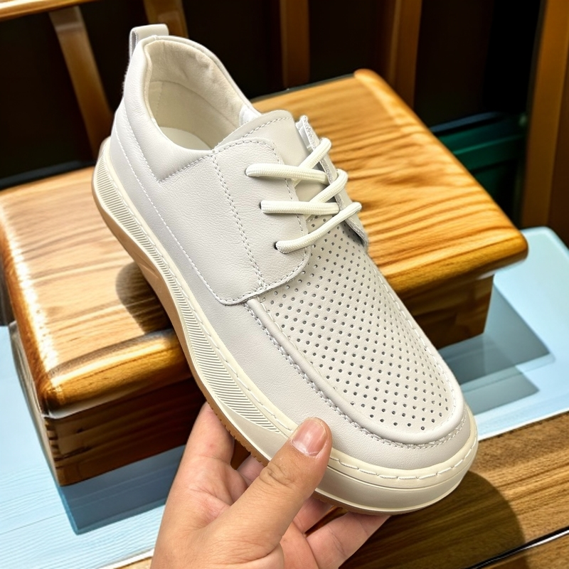 手工头层牛皮百搭透气休闲镂空夏季网面运动潮流小白鞋工装鞋皮鞋