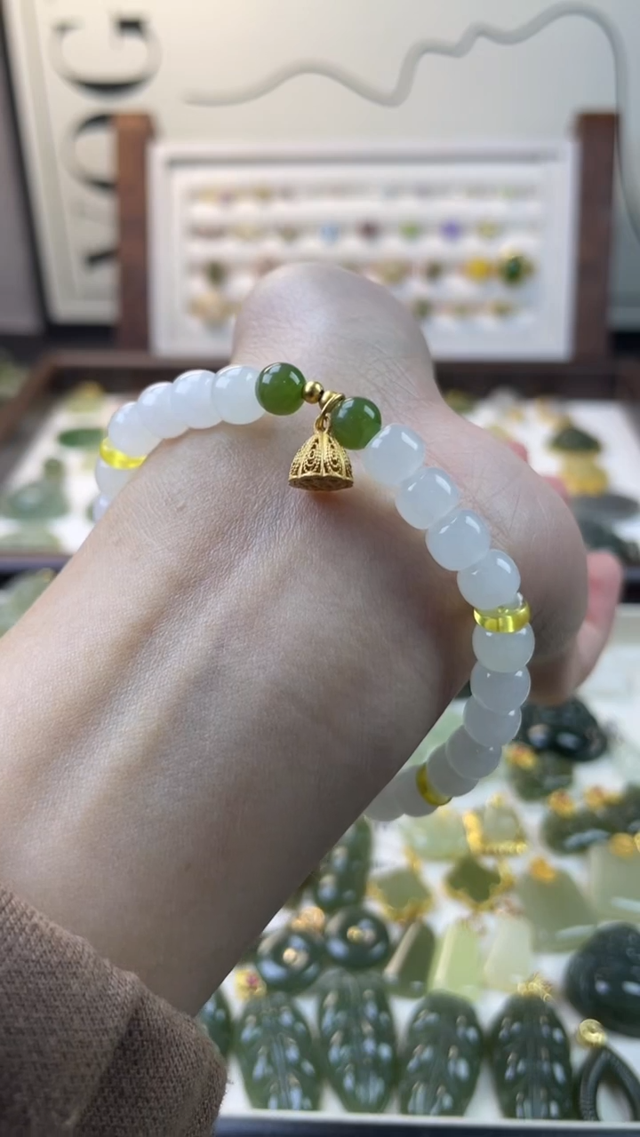 银S925镶嵌手串和田玉（白玉）1