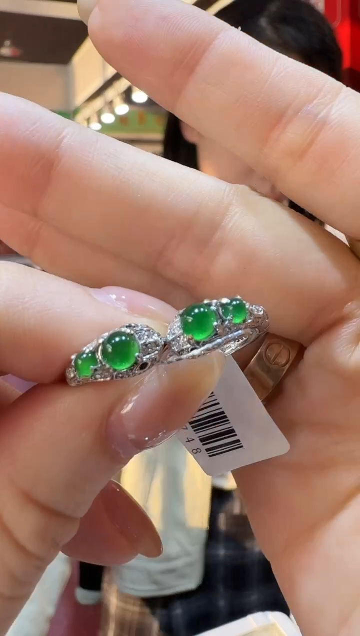 银S925镶嵌翡翠耳饰银镶