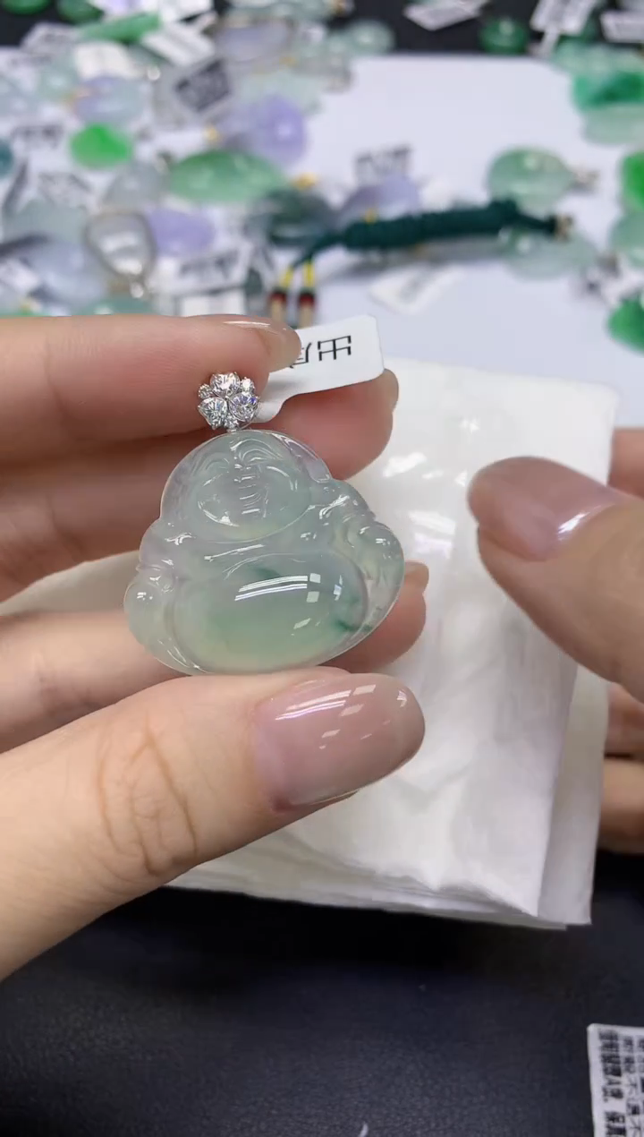 颈饰18K金镶嵌翡翠天然缅甸翡翠A货百元以上9元证书费自理