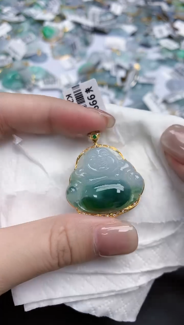 【闪购商品】翡翠颈饰18K金镶嵌天然缅甸翡翠A货