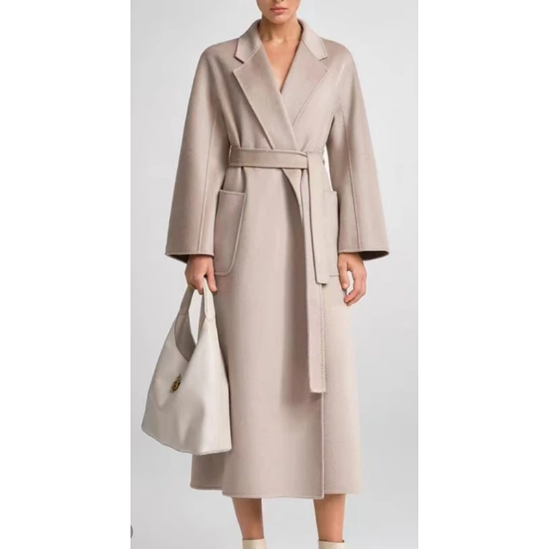 2025年春季显瘦米色大衣时尚女气质中长款外套休闲复古ins百搭款