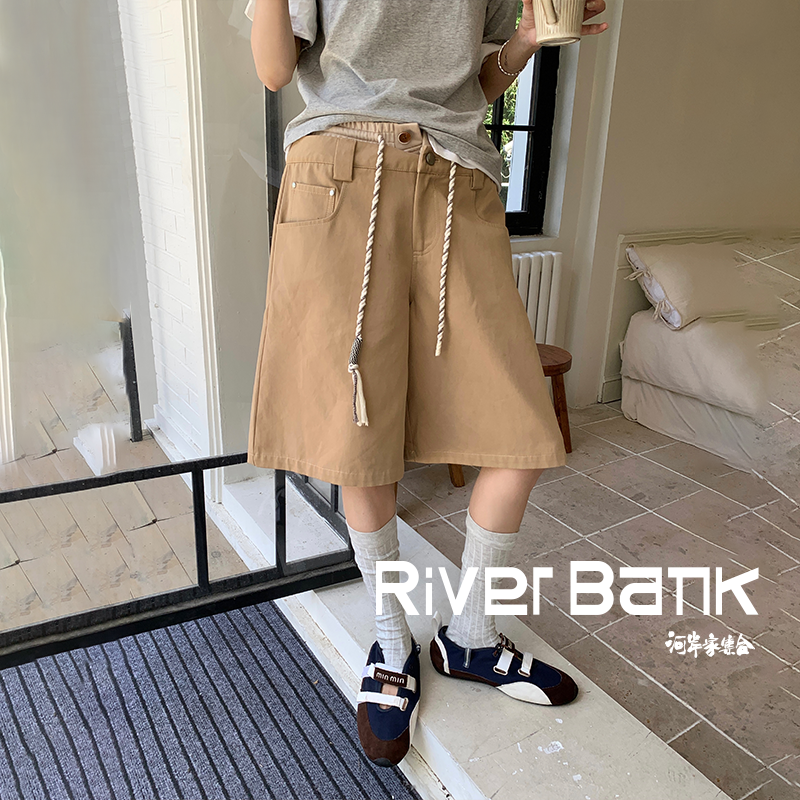 河岸家设计师AndAnything简约双层腰头拼接显瘦5分裤女25夏