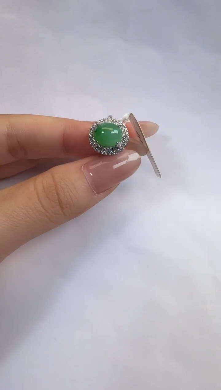 银S925镶嵌戒指翡翠925银镶缅甸A货翡翠戒指108