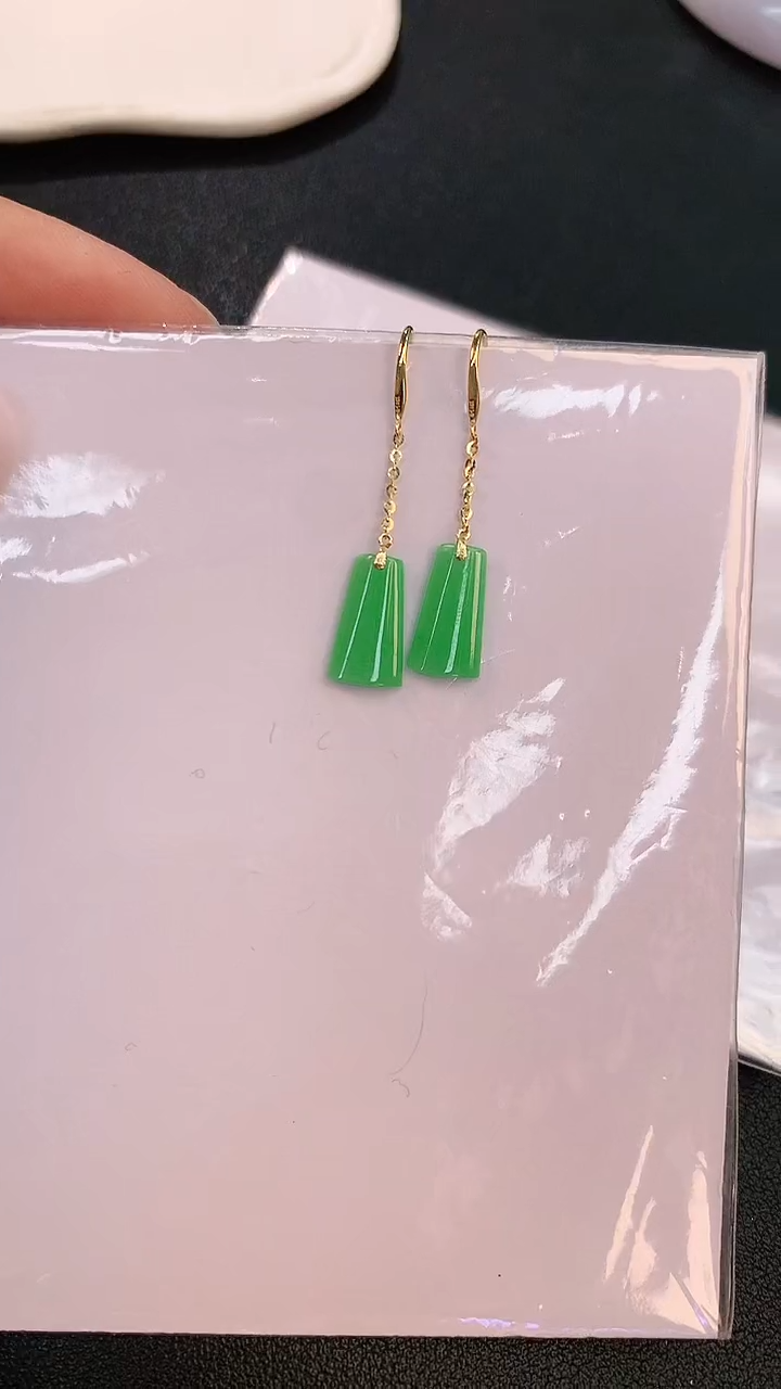 翡翠18K金镶嵌耳饰赠礼盒证书 麦麦