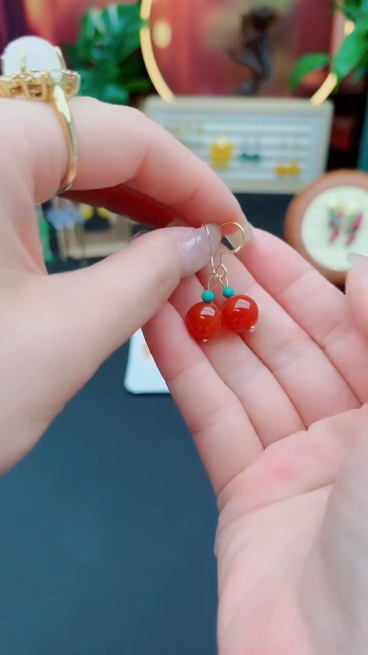 玛瑙/玉髓耳钉银S925镶嵌424000
