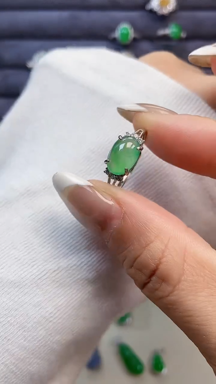 银S925镶嵌戒指翡翠芳*4705