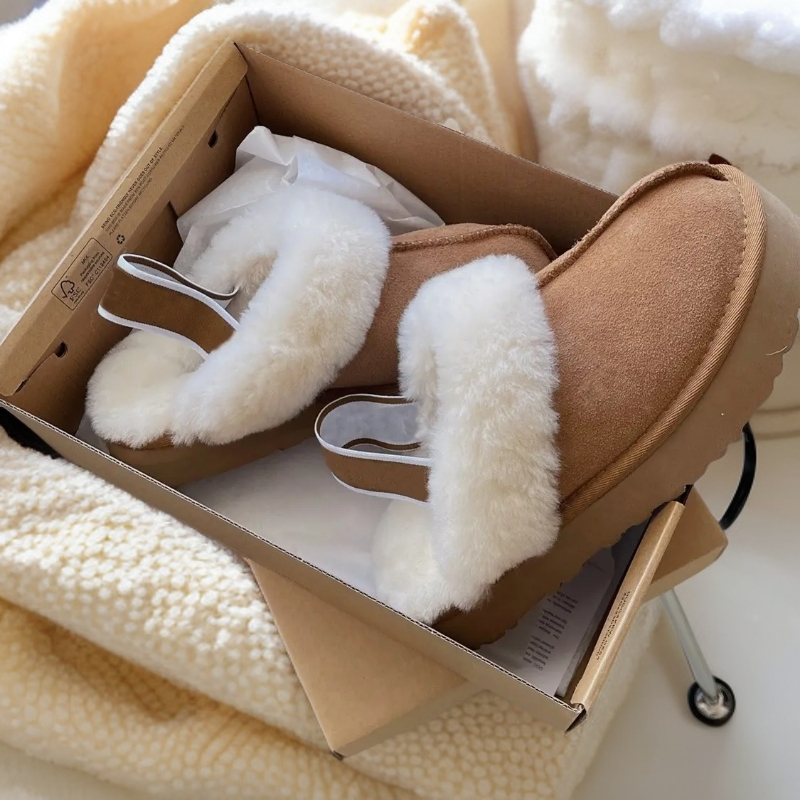 【厚底绑带星拖】桑坡羊皮毛一体雪地靴包头毛毛拖鞋外穿冬季保暖