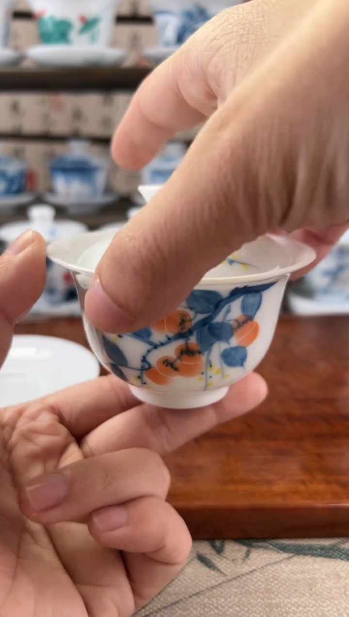 微瑕柿子130CC三才盖碗不带底座