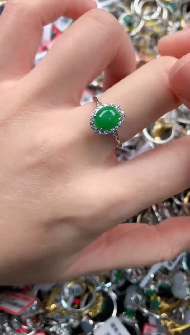 银S925镶嵌戒指翡翠222   7