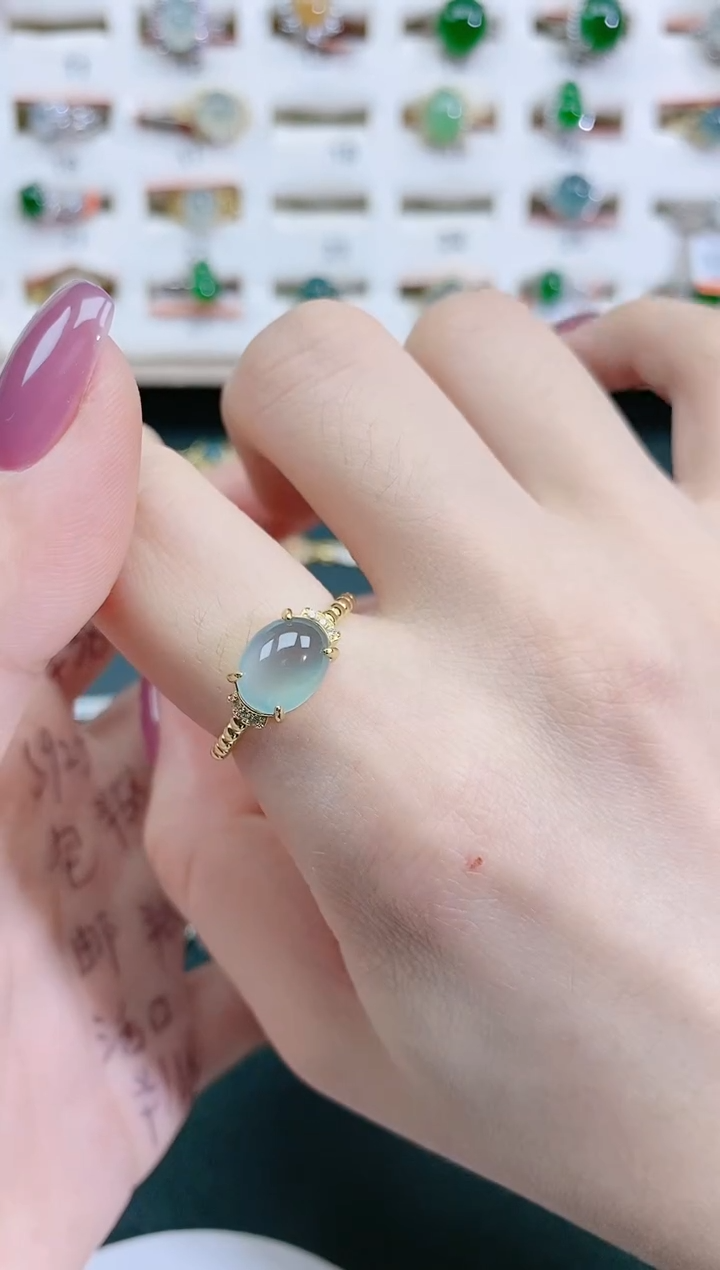 翡翠戒指银S925镶嵌天然翡翠