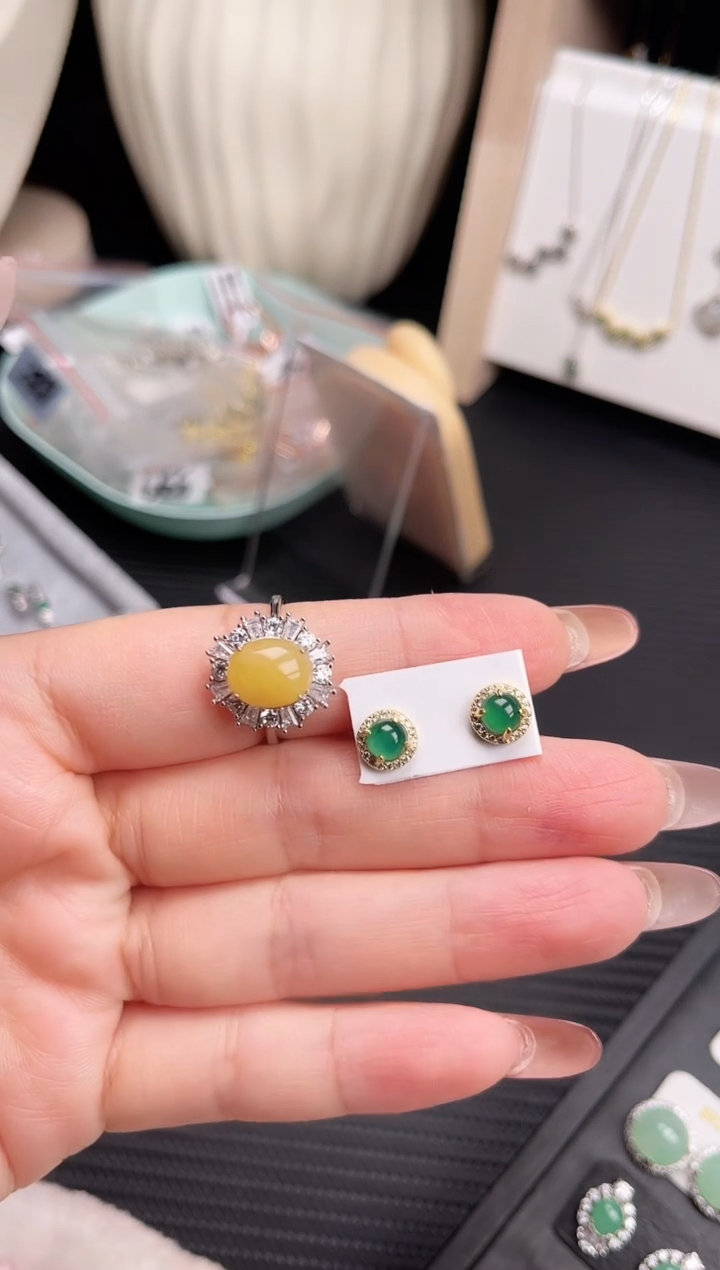 【闪购商品】翡翠戒指银S925镶嵌戒指258耳钉118