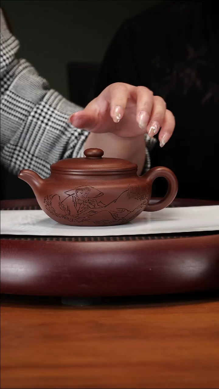 茶壶紫砂4-2GXZ扁腹老紫泥