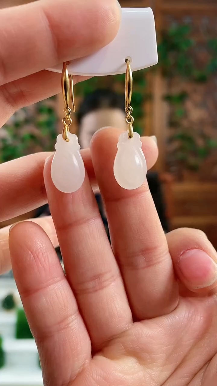 【闪购商品】和田玉耳钩银S925镶嵌钱袋耳钩