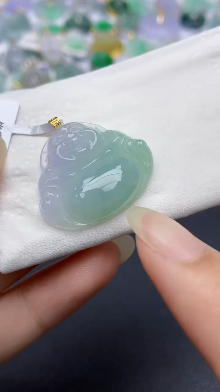 颈饰18K金镶嵌翡翠天然缅甸a货翡翠百元以上9元证书费自理