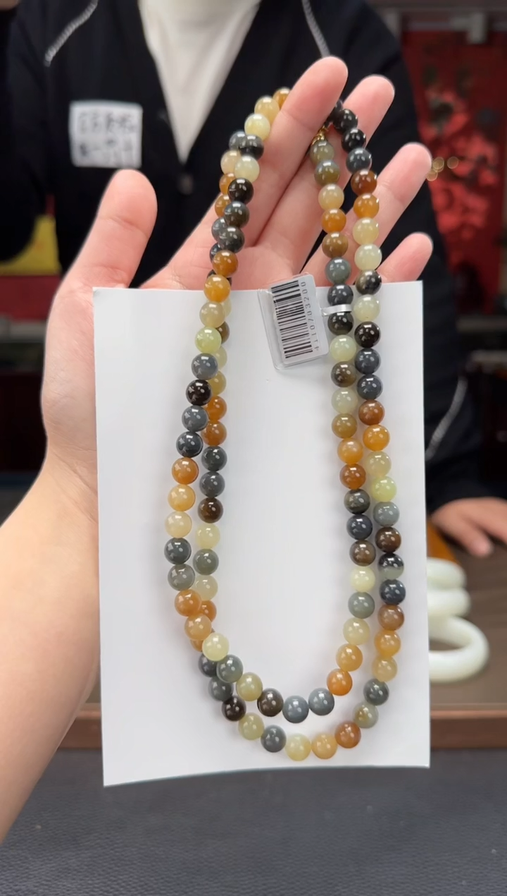 【闪购商品】和田玉颈饰未镶嵌楼兰三色108颗多圈卡8