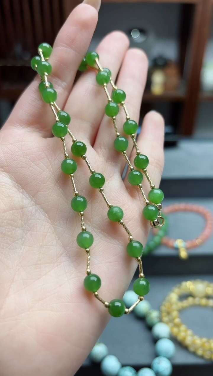 【闪购商品】和田玉颈饰18K金镶嵌18k金碧玉项链 XEZB