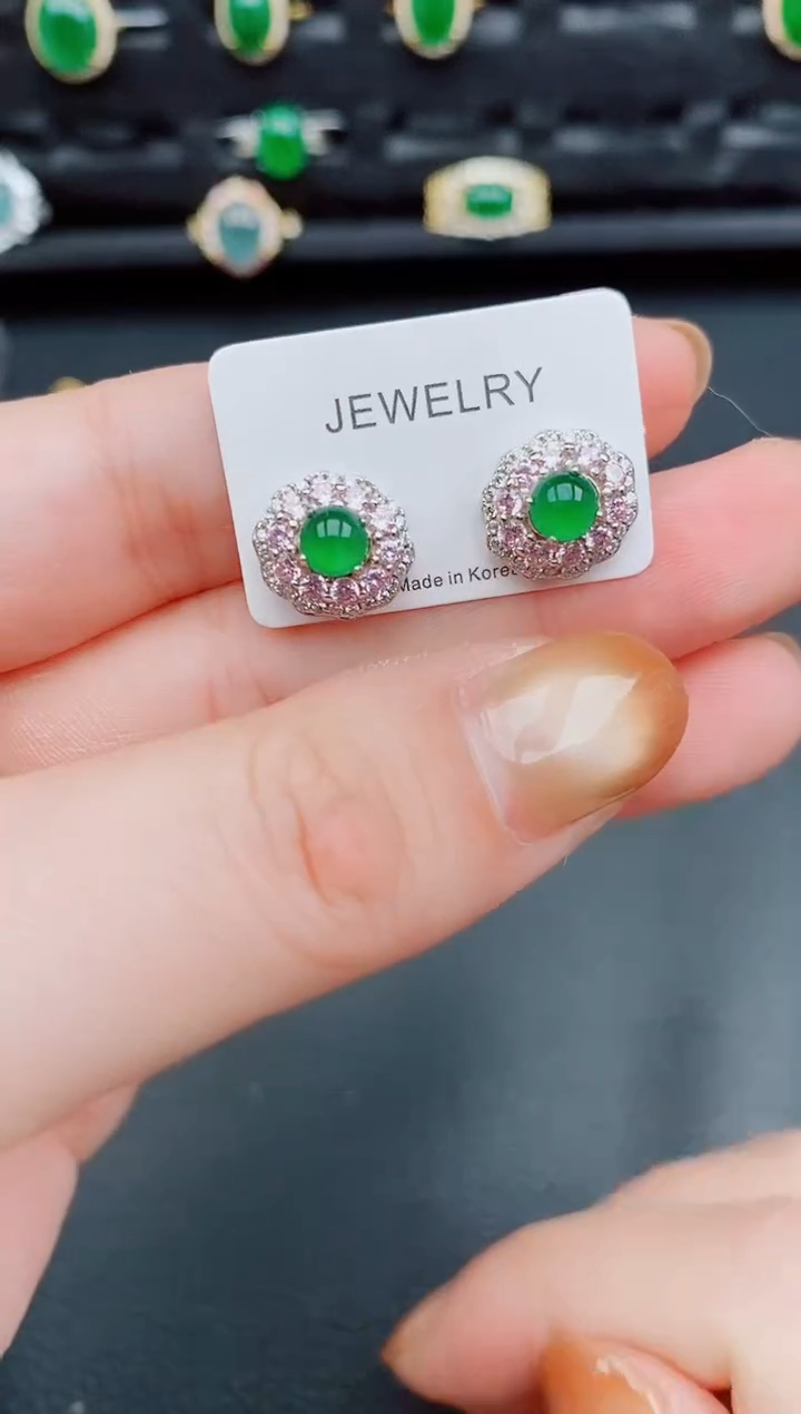 【闪购商品】翡翠耳饰银S925镶嵌天然a货翡翠371