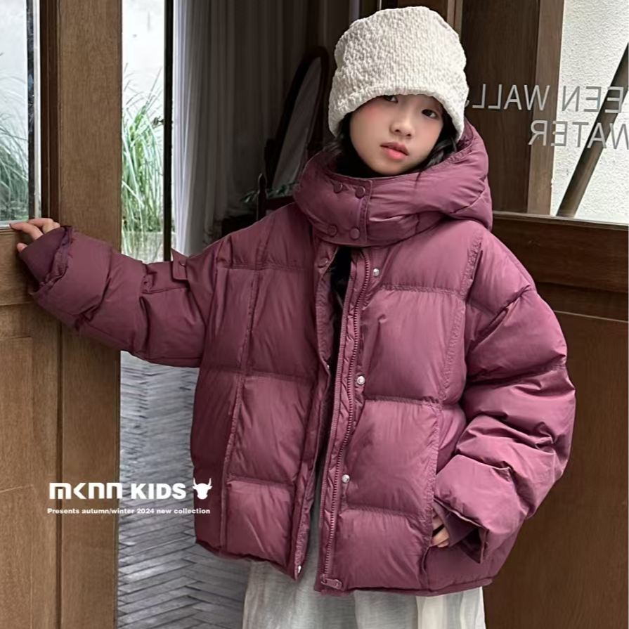 2024潮流新款加厚保暖韩版棉服女童短款休闲百搭时尚连帽秋冬纯色