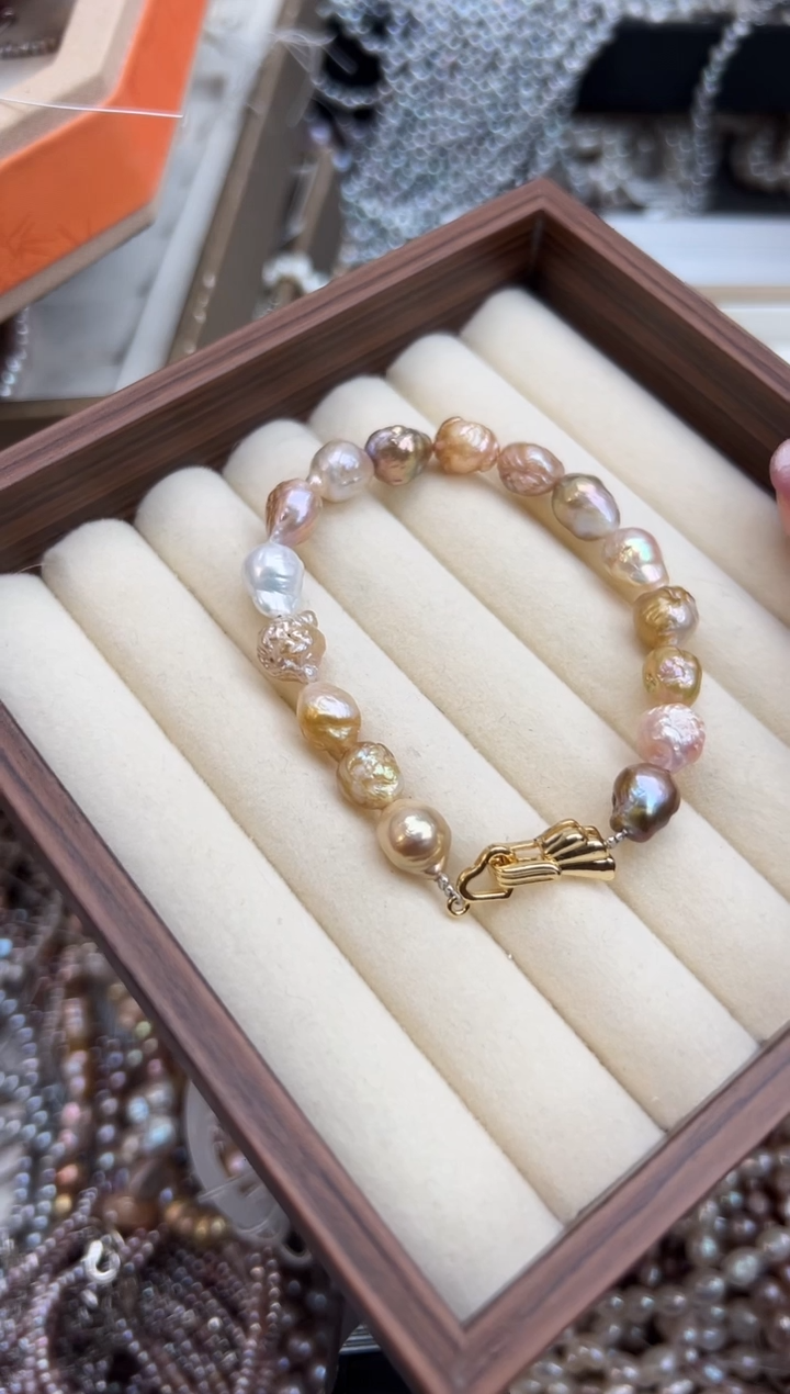 未镶嵌28淡水珍珠巴洛克*油画强光珍珠手链