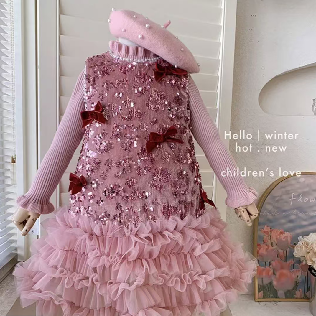 【MyGirl我的女孩】秋冬【加绒】女童网纱连衣裙两件套25d049