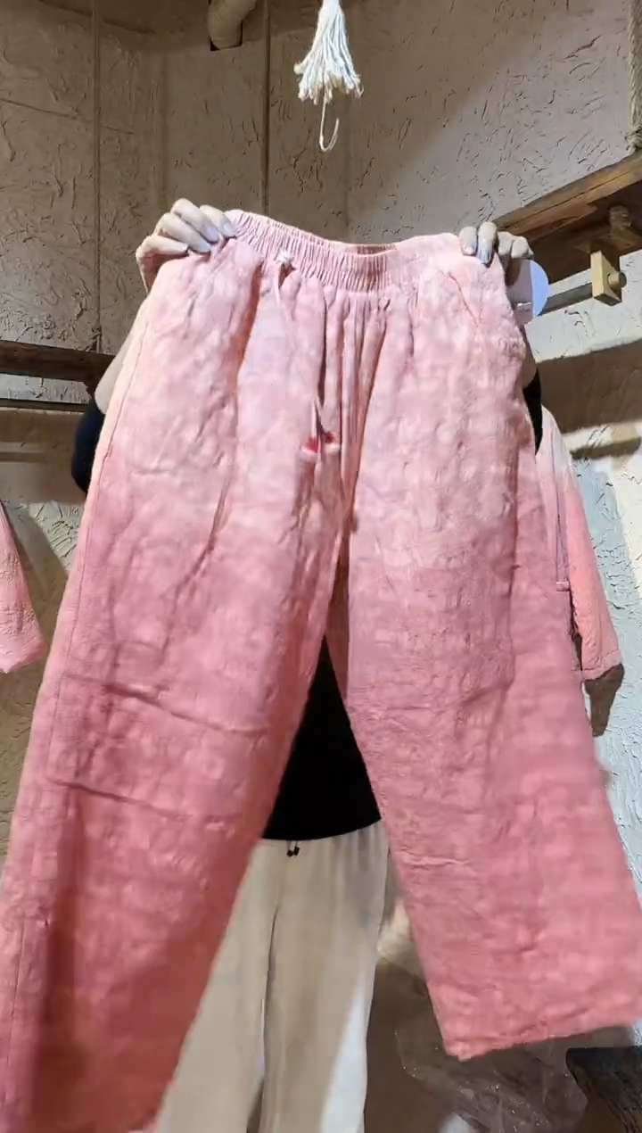 薯莨染植物染织锦裤