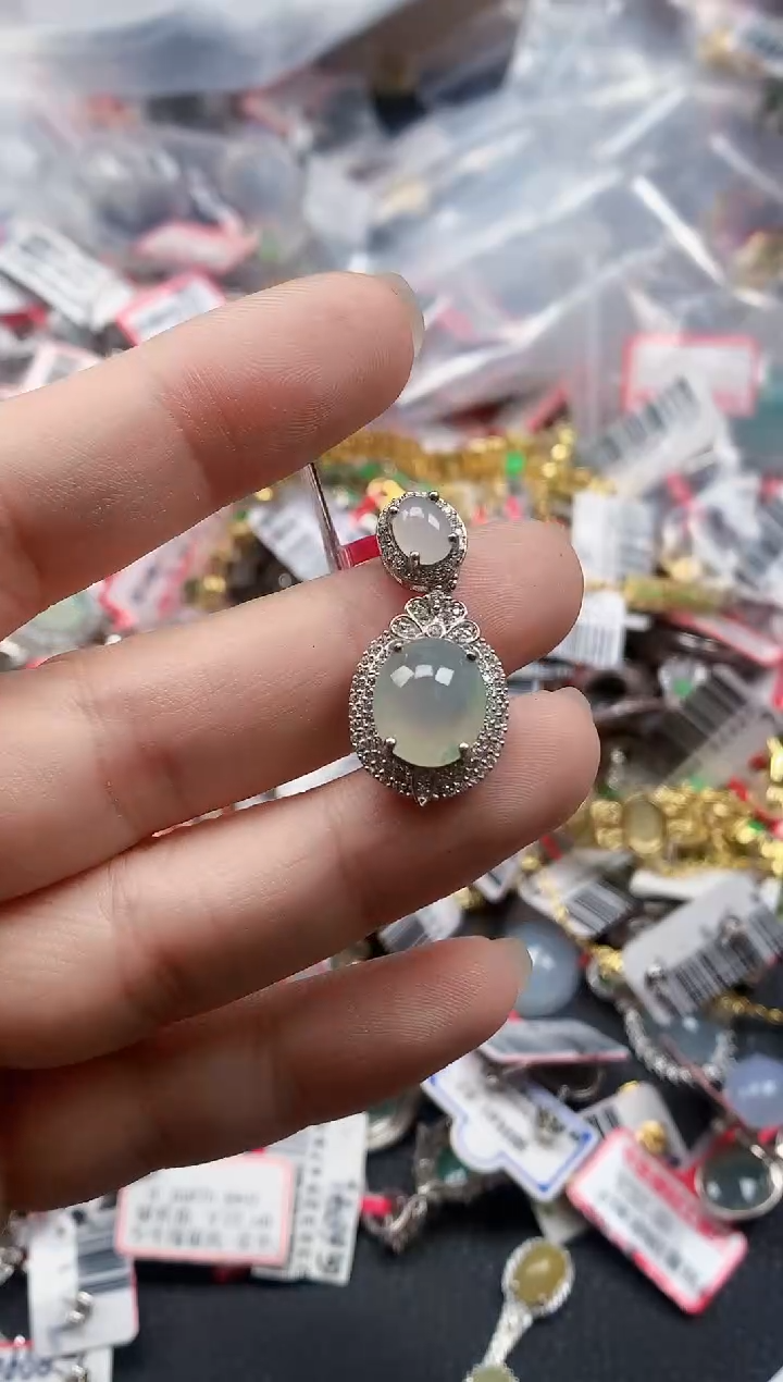 银S925镶嵌戒指翡翠天然A货缅甸翡翠