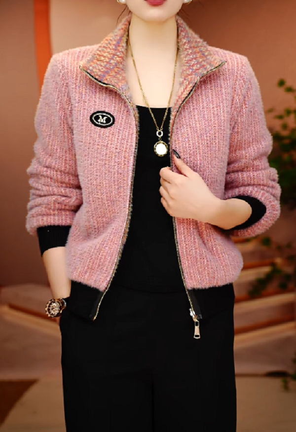 彩绒条-新款双面穿加绒印花气质上衣外套百搭显瘦时尚