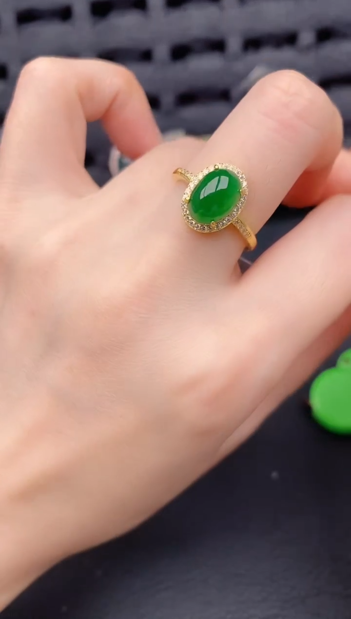 银S925镶嵌戒指翡翠天然a货翡翠522