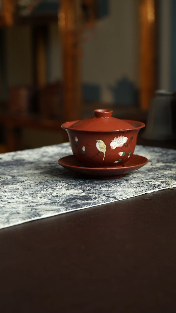 茶杯紫砂43号宜兴紫砂原矿作品泥绘盖碗130毫升