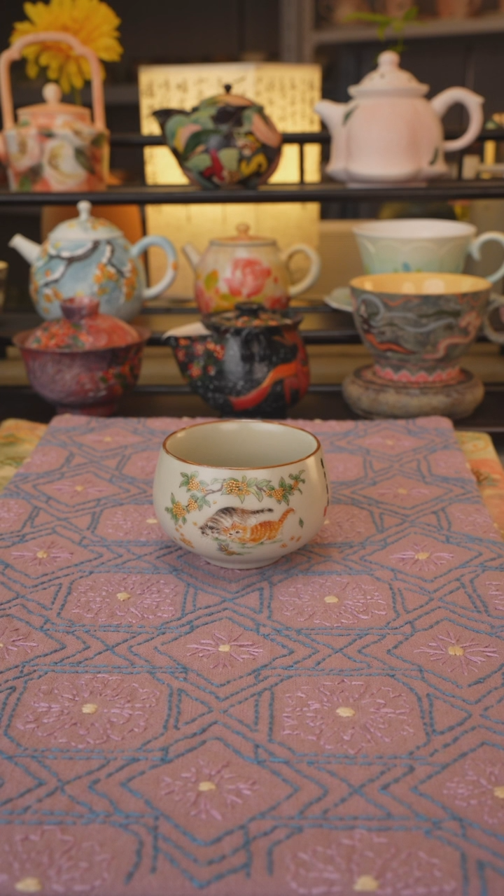 【闪购商品】福利品 桂花喵罗汉杯带开片