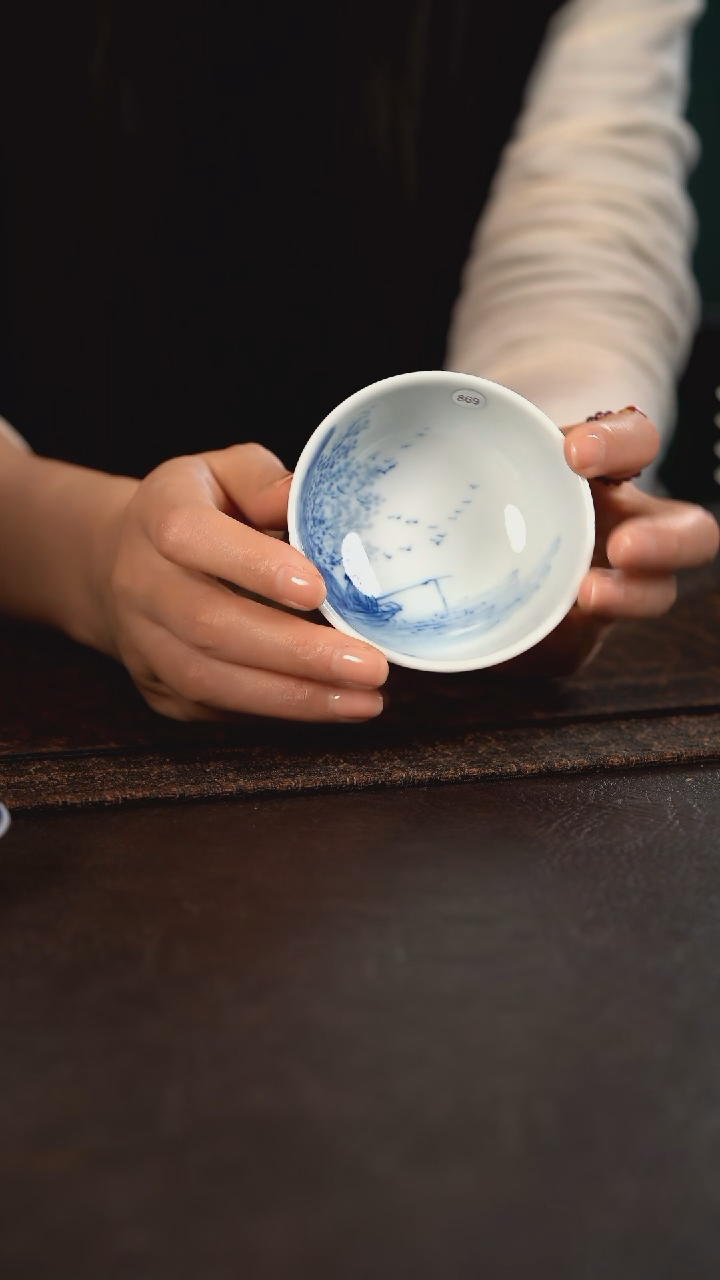 【闪购商品】杯869号HLX陶瓷重工山水高脚普洱杯