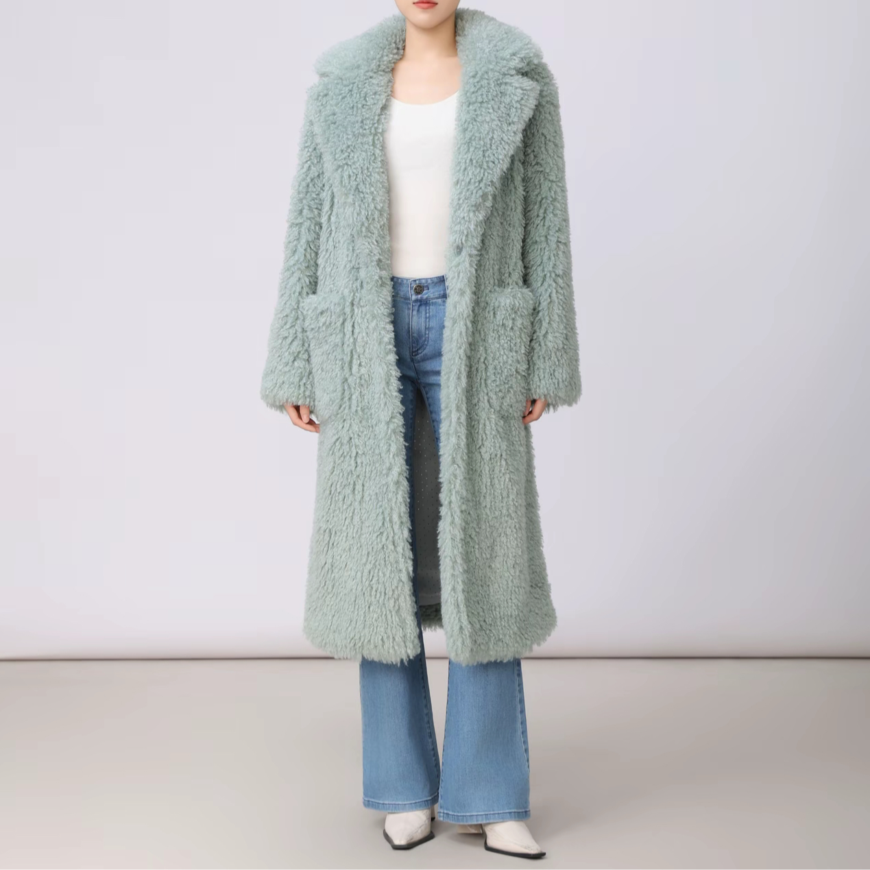 AMASS/阿玛施秋冬外套平驳领毛呢外套气质女保暖长款宽松5400889
