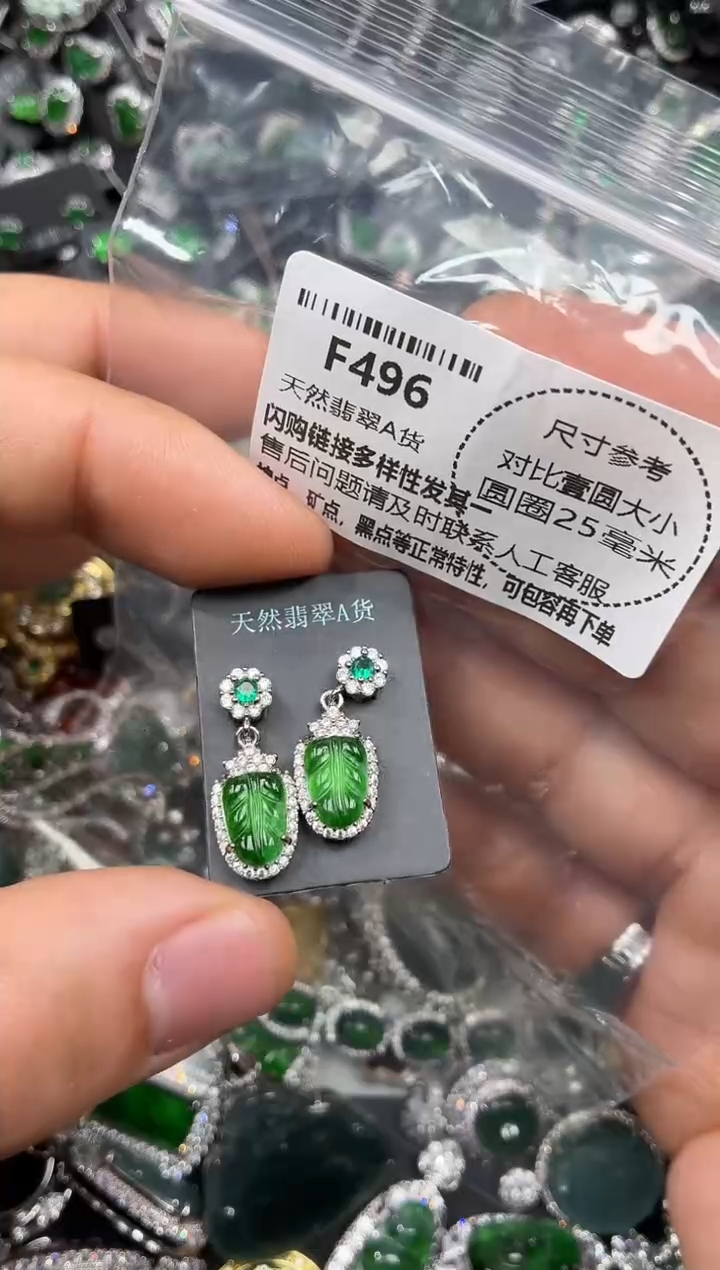 颈饰未镶嵌翡翠F496耳钉